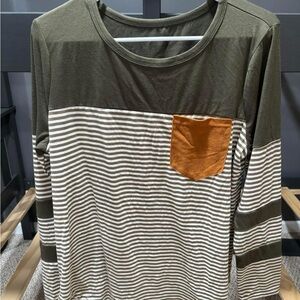 Striped Long Sleeve Shirt with Pocket